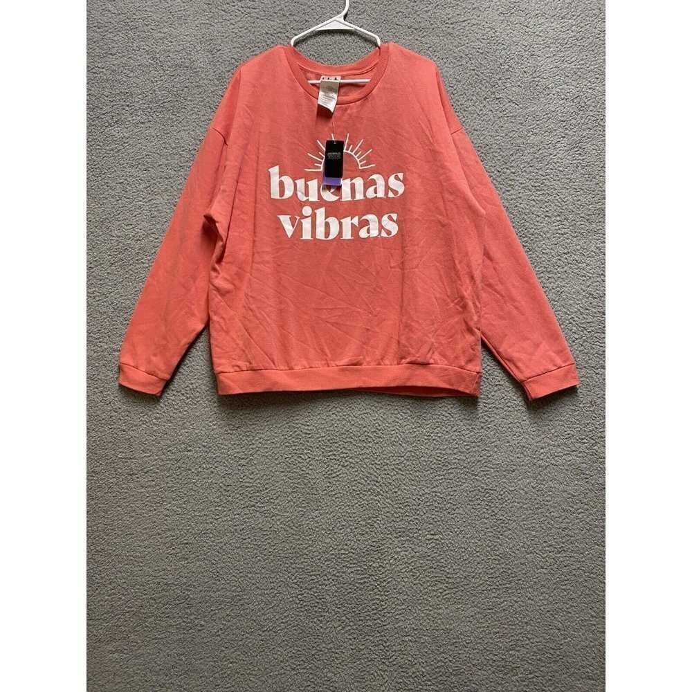 Women’s Buenas Vibras Long Sleeve Sweatshirt Coral XXL NWT